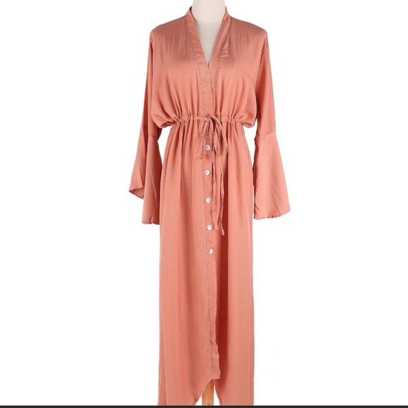 Lena Vie Coral Cotton Summer Maxi Dress Flowy Beach A Line Button Down Maxi - Picture 6 of 7